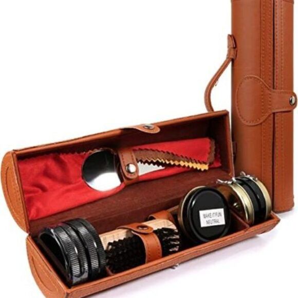 12-Piece Shoe Shine Kit-Polish Brush Set Kit with PU Leather Sleek Elegant Case - Picture 4 of 7